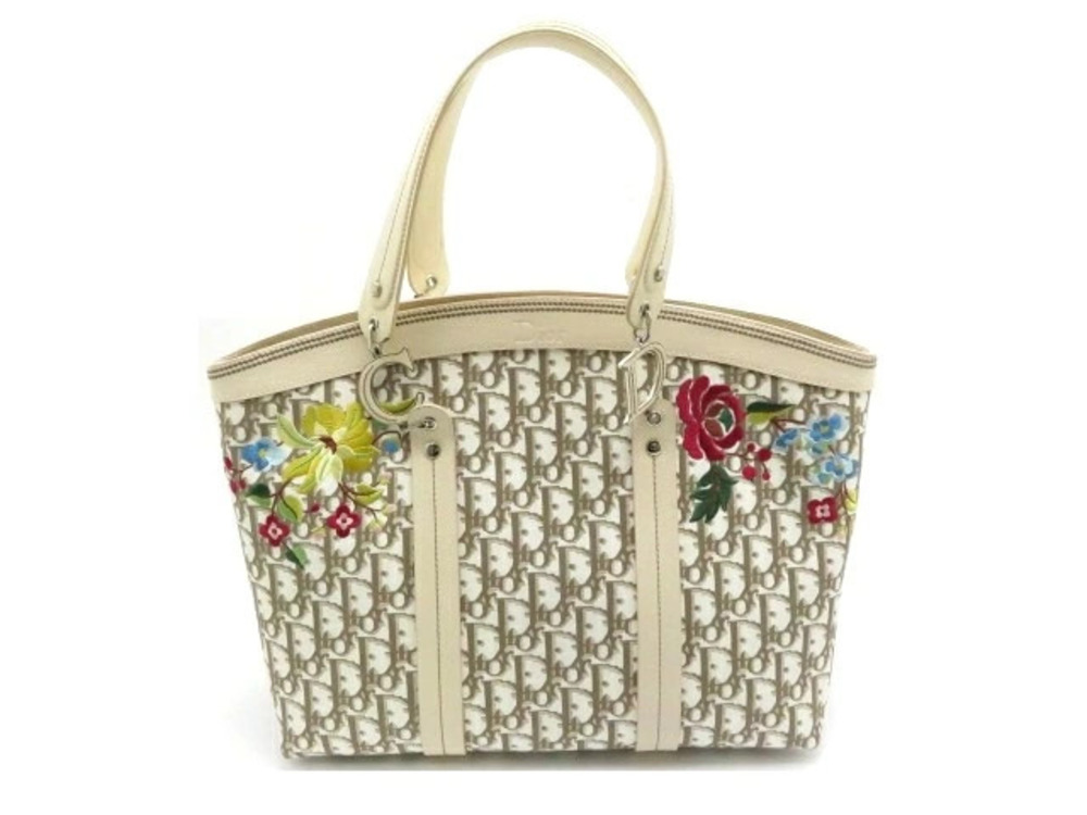 Christian Dior Handbag Flower Trotter Canvas Calfskin